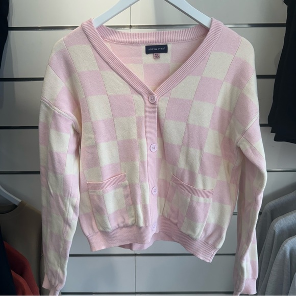 Andy and Evan. Pink and Cream Buttoned Checkered Sweater Size 16 - Picture 1 of 3